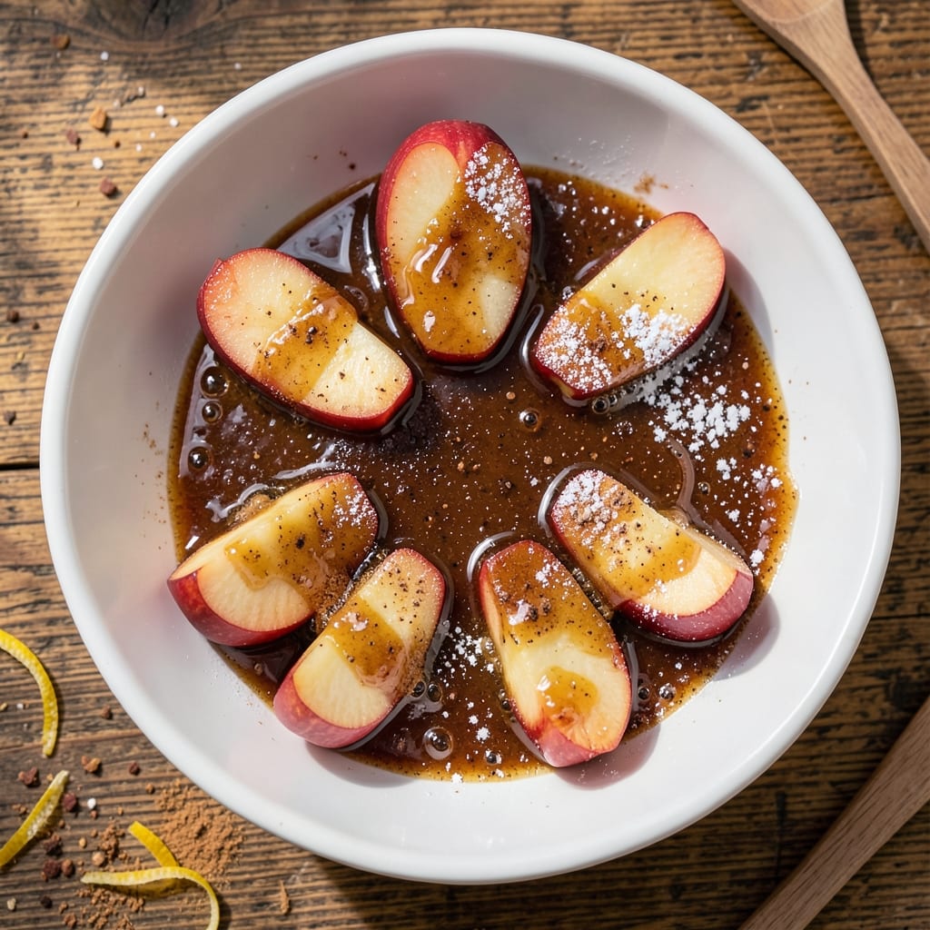 Alton Brown's Caramel Apple Recipe: Buttery Streusel Crown Over Warm Spiced Layers