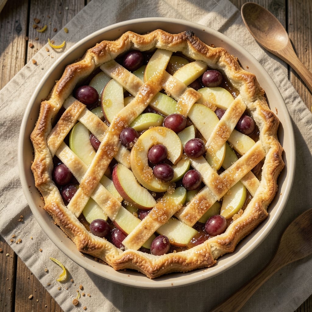 Apple and Grape Pie Recipe: Buttery Streusel Crown Over Tart-Sweet Fruit Layers