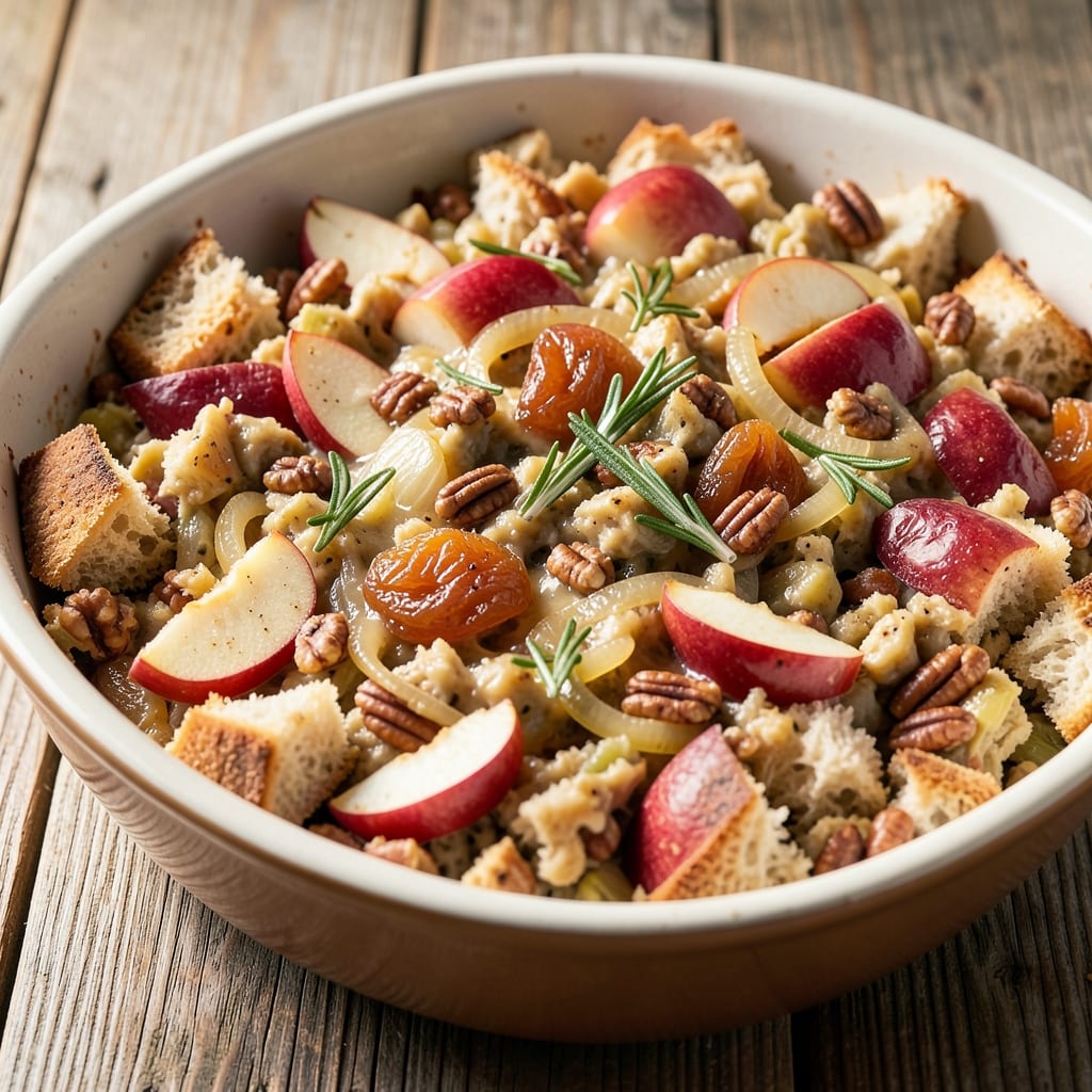 Apple and Apricot Stuffing Recipe: Warmly Spiced Fruit Loaf With Buttery Streusel Top