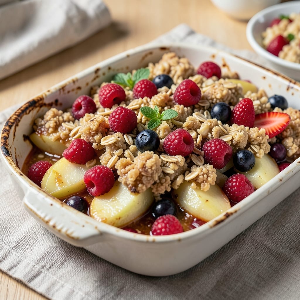 Apple and Mixed Berry Crumble Recipe: Golden Streusel Crown Over Warm Fruit